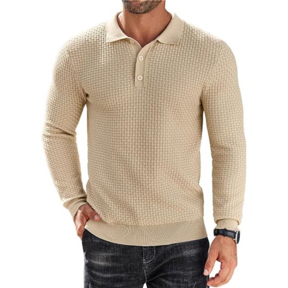 Men's Knit Polo Shirts Long Sleeve Sweater Polo Lightweight Fashion